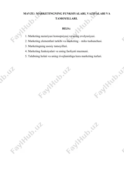 marketingning funksiyalari, vazifalari va tamoyillari — DOCX