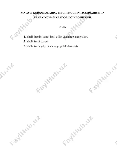 ishchi kuchi boshqarish va ularning samardorligini oshirish — DOCX