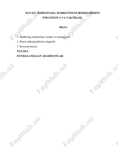 marketingni boshqarish strategiyasi va taktikasi — DOCX