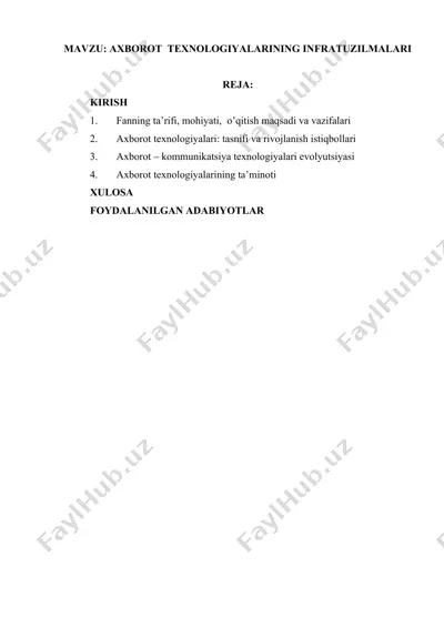 axorot texnologiyalarining infratuzilmalari — DOCX