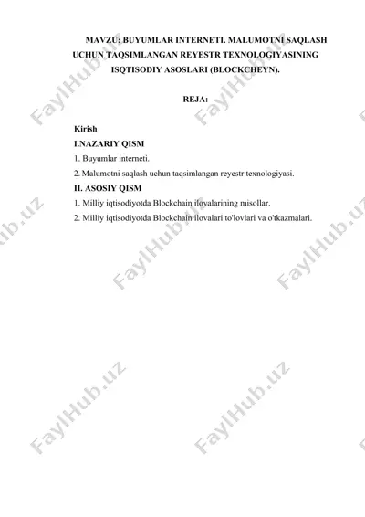buyumlar interneti (internet of things - iot) — DOCX