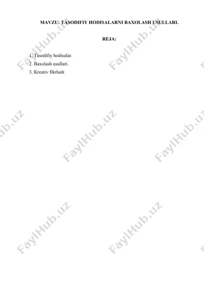 tasodifiy hodisalarni baxolash usullari — DOCX