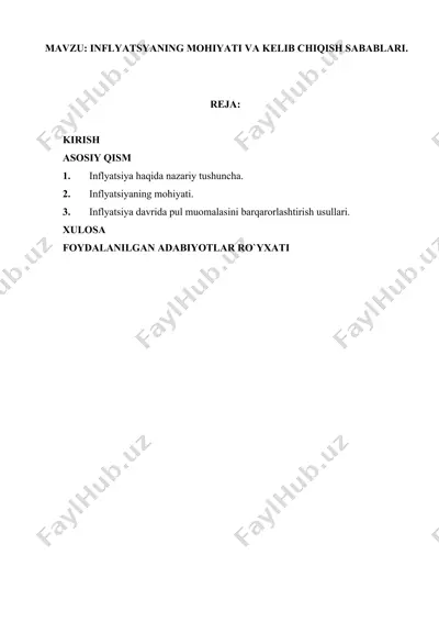 inflyatsiyaning mohiyati va kelib chiqish sabablari — DOCX