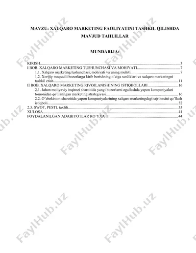 xalqaro marketing faoliyatini tashkil qilishda mavjud tahlillar — DOCX