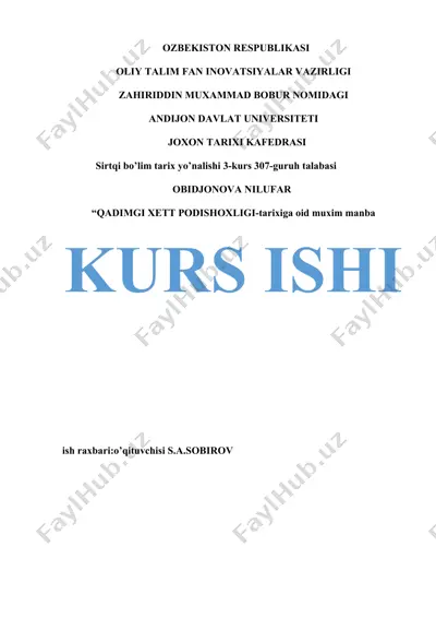 qadimgi xett podsholigi tarixiga oid kurs ishi — DOCX