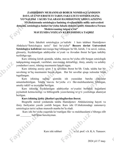 kurs ishi "sotsiologiya tarixi" mavzusida — DOCX