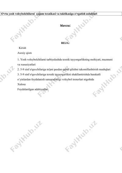 yosh voleybolchilarni xujum texnikasi va taktikasiga o‘rgatish uslublari — DOCX
