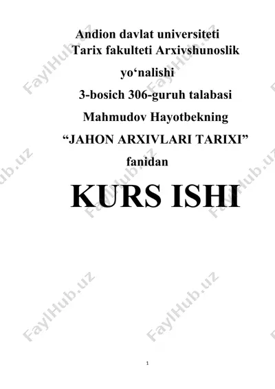 "jahon arxivlari tarixi" — DOCX