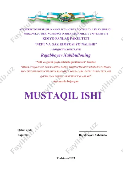 neft va gaz kimyosi yo'nalishi — DOCX
