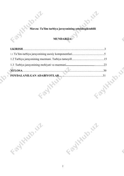 ta'lim tarbiya jarayonining sotsiologik tahlili — DOCX