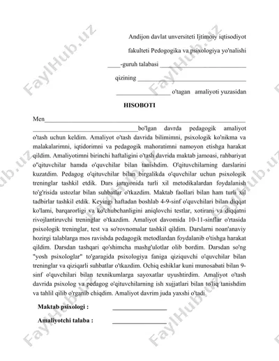 pedagogika va psixologiya amaliyoti — DOC