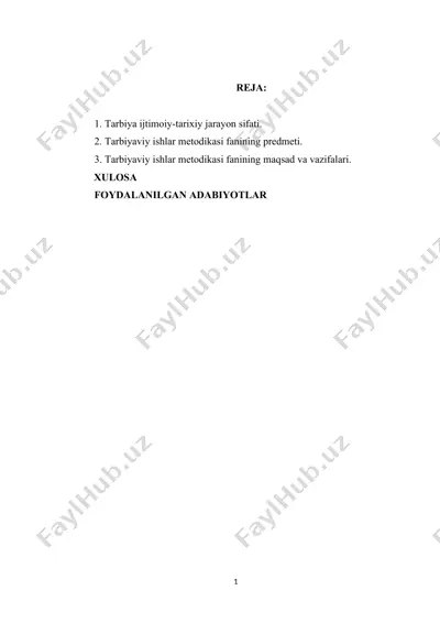 tarbiyaviy ishlar metodikasi fanining maqsad va vazifalari — DOC