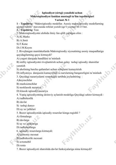 makroiqtisodiyot fanidan mustaqil ta‘lim topshiriqlari — DOCX