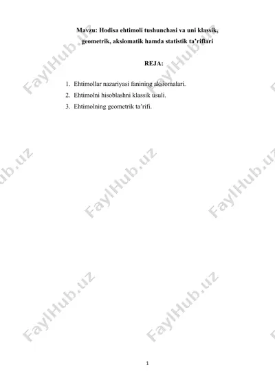 ehtimollar nazariyasi va geometrik ta’riflari — DOCX