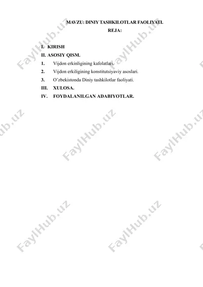 vijdon erkinligi va diniy tashkilotlar faoliyati — DOCX