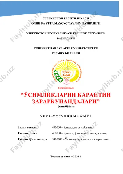 osimliklarni karantin zararkunandalarini — DOCX
