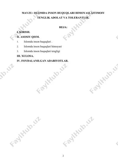 islomda inson huquqlari himoyasi, ijtimoiy tenglik adolat va tolerantlik — DOCX