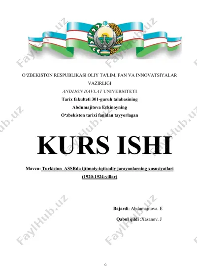turkiston assrda ijtimoiy-iqtisodiy jarayonlarning xususiyatlari (1920-1924-yillar) — DOCX
