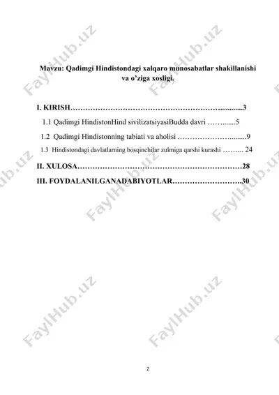 qadimgi hindistondagi xalqaro munosabatlar shakillanishi va o’ziga xosligi — DOCX