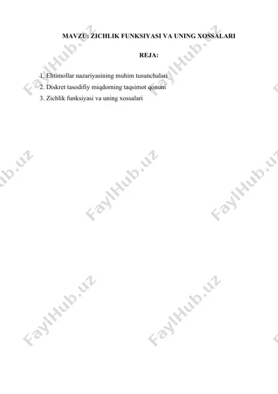 zichlik funksiyasi va uning xossalari — DOCX