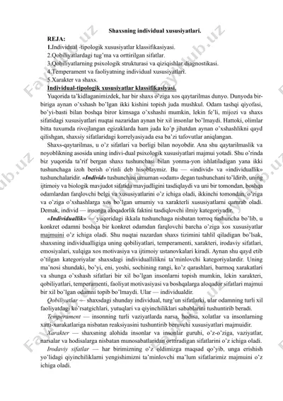 individual-tipologik xususiyatlar klassifikasiyasi — DOCX