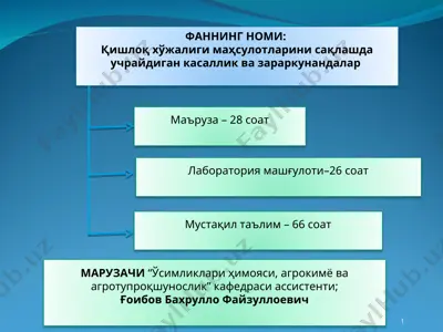 қишлоқ хўжалиги маҳсулотларини сақлашда учрайдиган касаллик ва зараркунандалар — PPT
