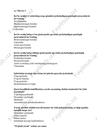 yurak patologiyasi haqida ma'lumotlar — DOCX