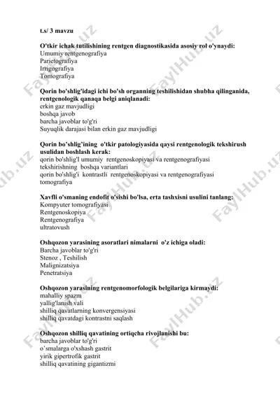 o'tkir ichak tutilishining rentgen diagnostikasi — DOCX