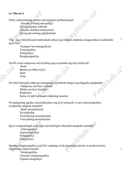 o'tkir xoletsistitning ultratovush belgilari va radiatsiya diagnostikasi — DOCX
