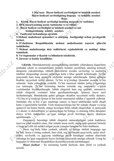 hayot faoliyati xavfsizligini ta’minlash asoslari — DOC