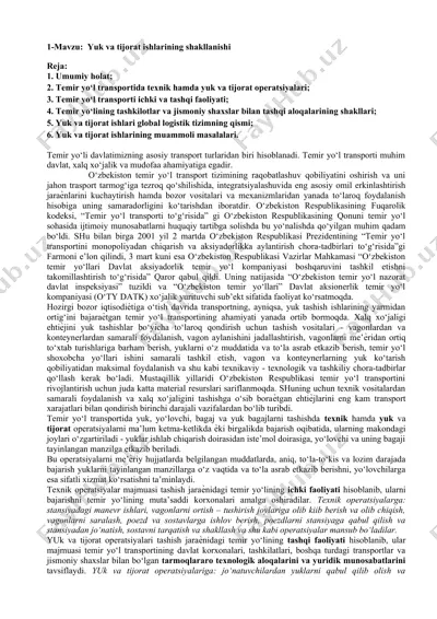 yuk va tijorat ishlarining shakllanishi — DOCX