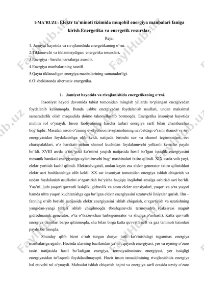 energetika va energetik resurslar — DOCX