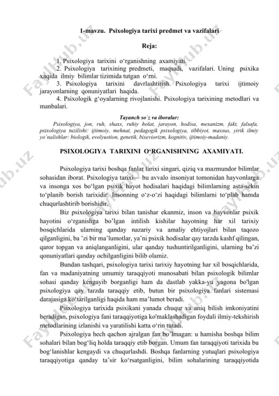psixologiya tarixi predmet va vazifalari — DOCX