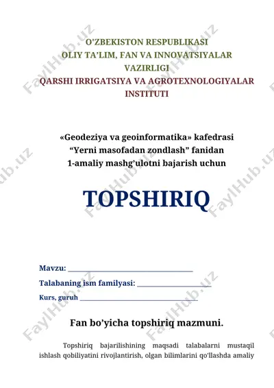 yerni masofadan zondlash topshiriqi — DOCX