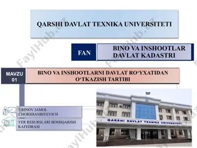 bino va inshootlarni davlat ro‘yxatidan o‘tkazish tartibi — PPTX