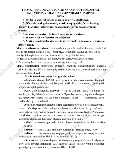 mediasavodxonlik va axborot madaniyatini o'rganish — DOCX