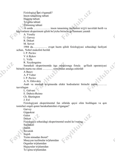 fiziologiya fani o'rganadi? — DOCX