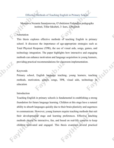 effective methods of teaching english in primary school — DOCX