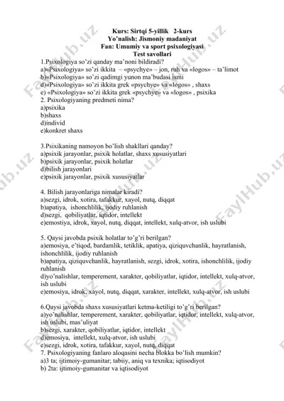 umumiy va sport psixologiyasi test savollari — DOCX