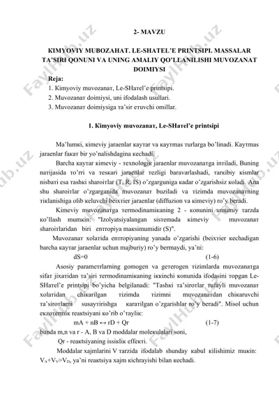 kimyoviy muvozanat va le-chatelier printsipi — DOC