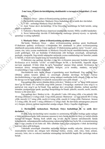 markaziy osiyo tarixi — DOCX