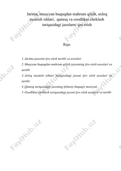 jarima, muayyan huquqdan mahrum qilish, axloq tuzatish ishlari — DOCX