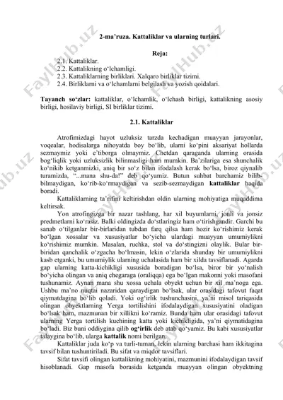 kattaliklar va ularning turlari — DOC