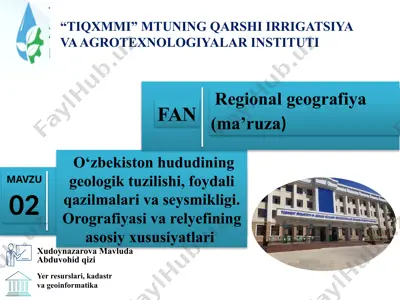 toshkent irrigatsiya va qishloq xo'aligini mexanizatsiyalash — PPTX