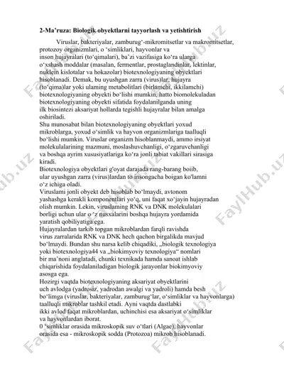 biologik obyektlarni tayyorlash va yetishtirish — DOCX