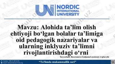 alohida ta'lim olish ehtiyoji bo'lgan bolalar ta'limiga oid pedagogik nazariyalar — PPTX