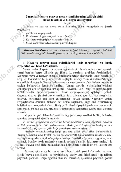 meva va rezavor meva o‘simliklarining kelib chiqishi — DOCX
