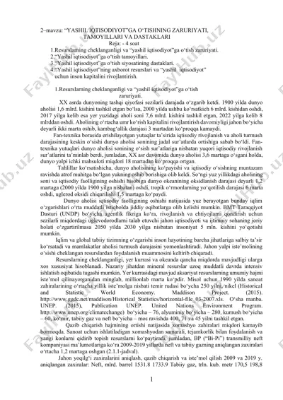 "yashil iqtisodiyot"ga o‘tishning zaruriyati, tamoyillari va dastaklari — DOCX