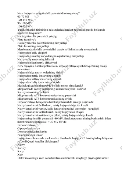 nerv hujayralarining elektrik potentsiallari — DOCX