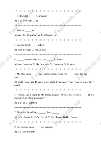 english grammar quiz — DOCX